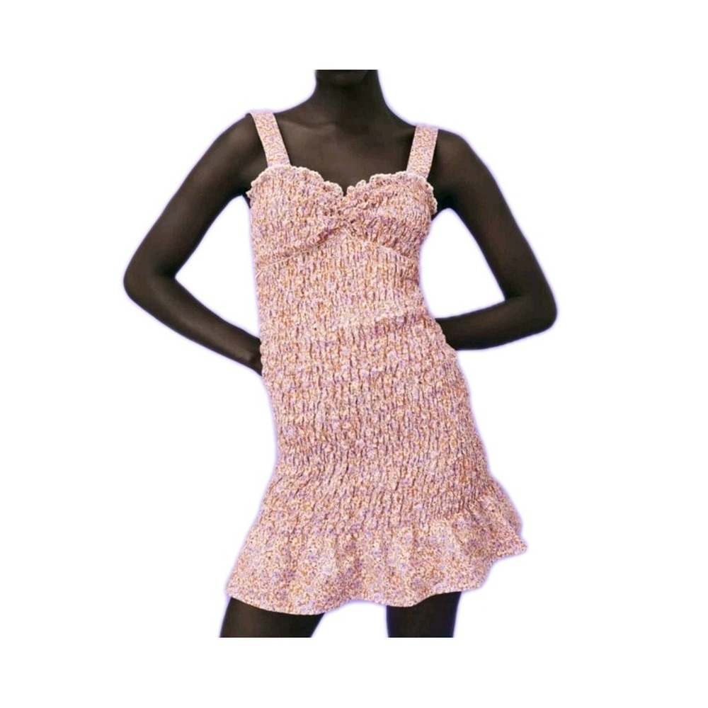 Zara Floral Smocked Mini Dress in Orange Women Size Medium